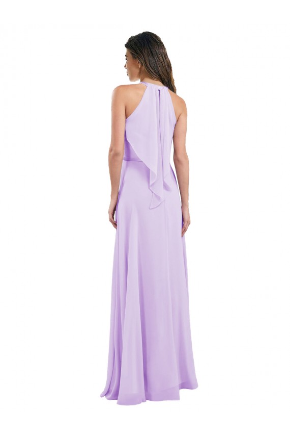 Lilac Chiffon Halter Neck Long Sleeveless Bridesmaid Dress / Evening Dress Norwich