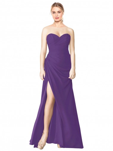 Low Back Plum Purple Soft Chiffon Sweetheart Long Sleeveless Bridesmaid Dress Norwich
