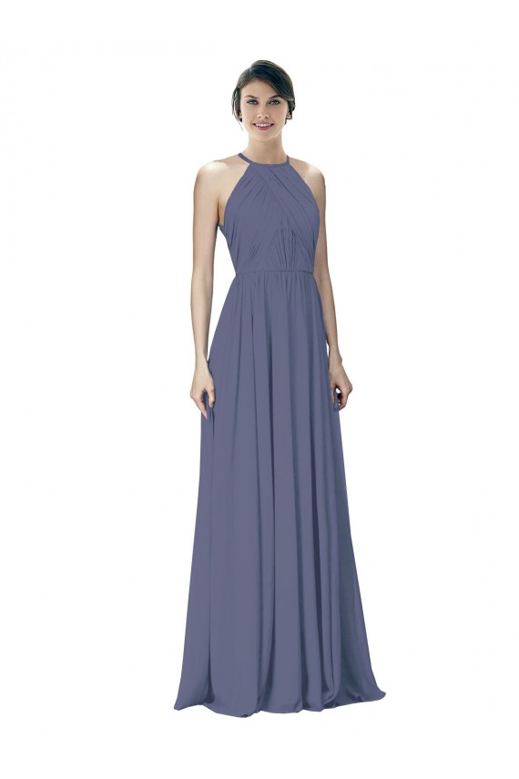 Open Back Silver Stone Soft Chiffon Halter Neck Long Sleeveless Formal Dress / Bridesmaid Dress Norwich