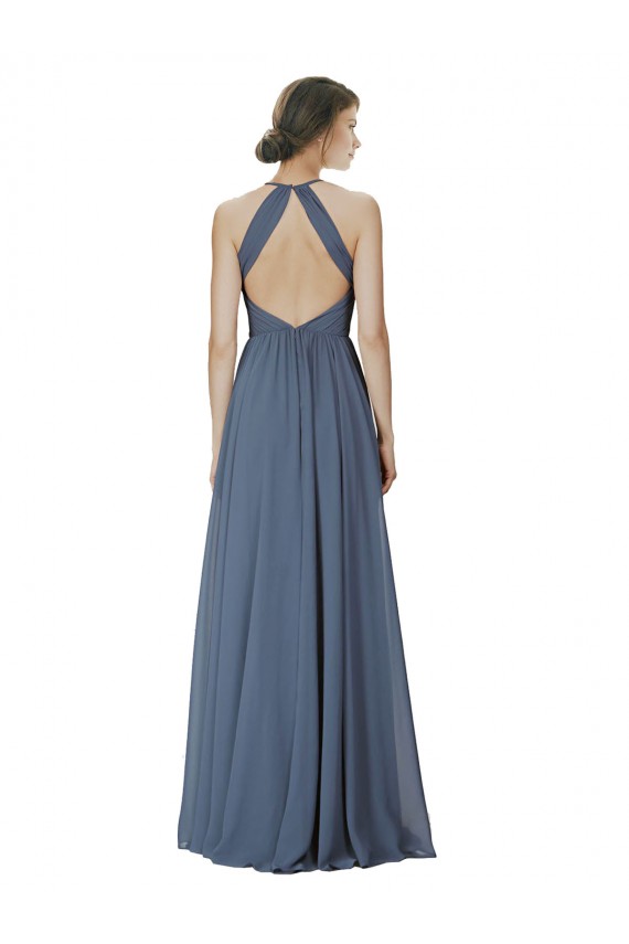 Open Back Silver Stone Soft Chiffon Halter Neck Long Sleeveless Formal Dress / Bridesmaid Dress Norwich