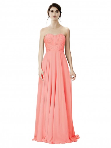 Peach Soft Chiffon Strapless Long Sleeveless Bridesmaid Dress Norwich