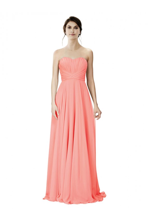 Peach Soft Chiffon Strapless Long Sleeveless Bridesmaid Dress Norwich