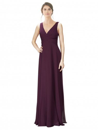 Soft Chiffon & Lace V-Neck Long Sleeveless Bridesmaid Gown Norwich