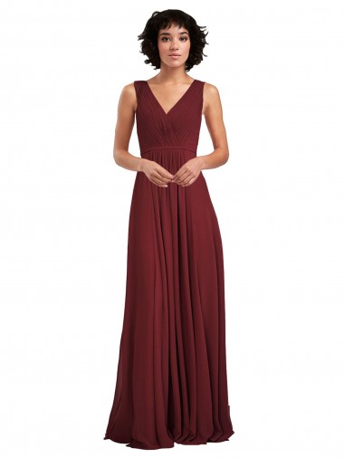 V-Back A-Line Soft Chiffon V-Neck Long Sleeveless Bridesmaid Dress Norwich