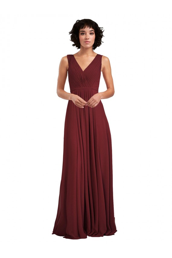 V-Back A-Line Soft Chiffon V-Neck Long Sleeveless Bridesmaid Dress Norwich