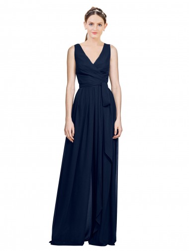 Dark Navy Chiffon V-Neck Long Sleeveless Wedding Party Dress Norwich