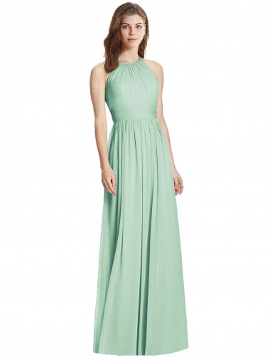 Open Back Mint Green Soft Chiffon Halter Neck Long Sleeveless Semi Formal Evening Dress / Bridesmaid Dress Norwich