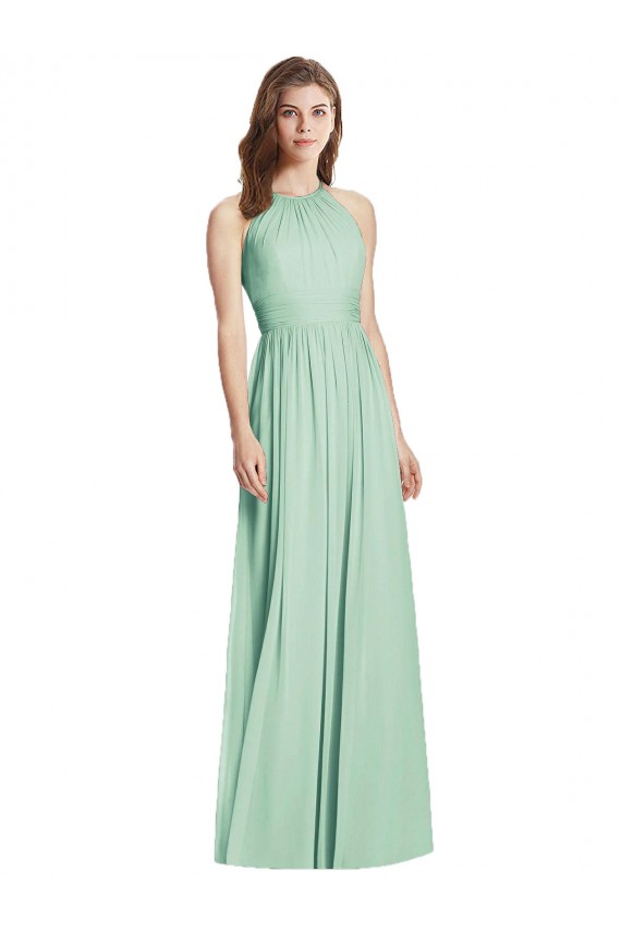 Open Back Mint Green Soft Chiffon Halter Neck Long Sleeveless Semi Formal Evening Dress / Bridesmaid Dress Norwich