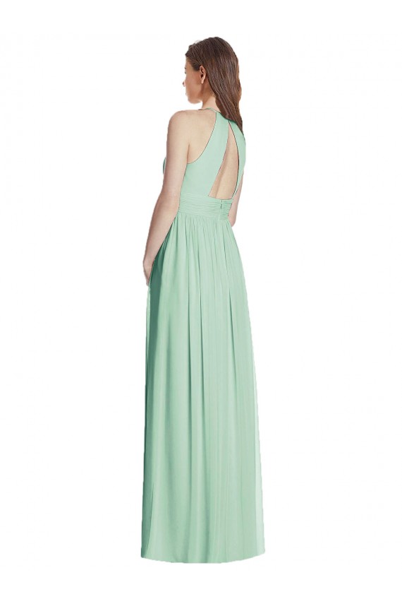 Open Back Mint Green Soft Chiffon Halter Neck Long Sleeveless Semi Formal Evening Dress / Bridesmaid Dress Norwich