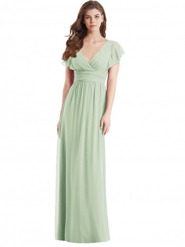 Open Back Soft Chiffon V-Neck Long Flutter Sleeves Bridesmaid Dress Norwich