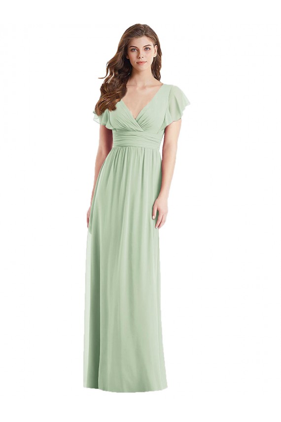 Open Back Soft Chiffon V-Neck Long Flutter Sleeves Bridesmaid Dress Norwich
