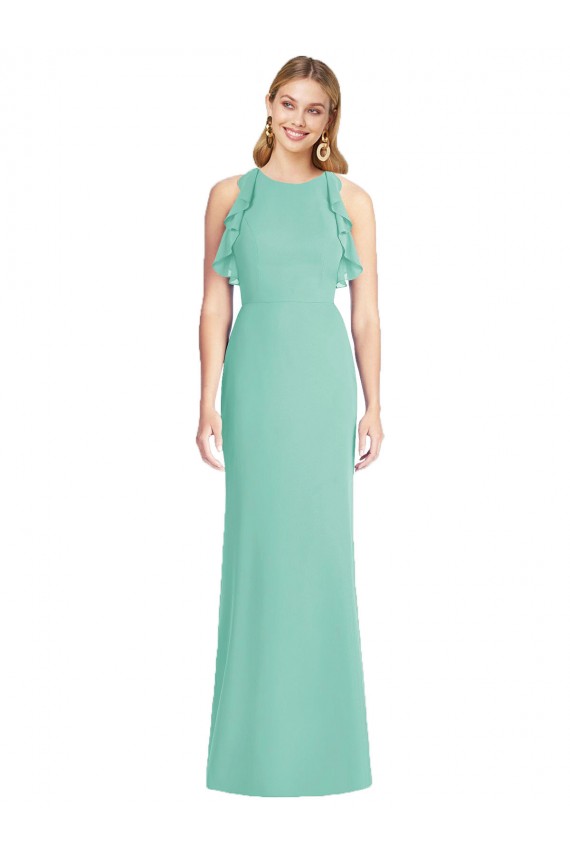 Open Back Soft Chiffon Jewel Neck Long Sleeveless Bridesmaid Dress Norwich