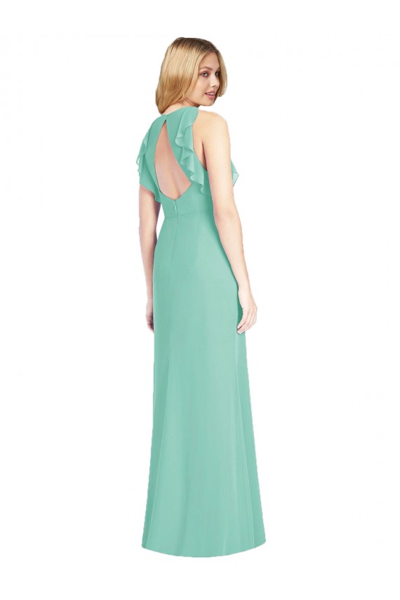Open Back Soft Chiffon Jewel Neck Long Sleeveless Bridesmaid Dress Norwich