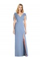V-Back Dusty Blue Soft Chiffon V-Neck Long Sleeveless Bridesmaid Dress Norwich