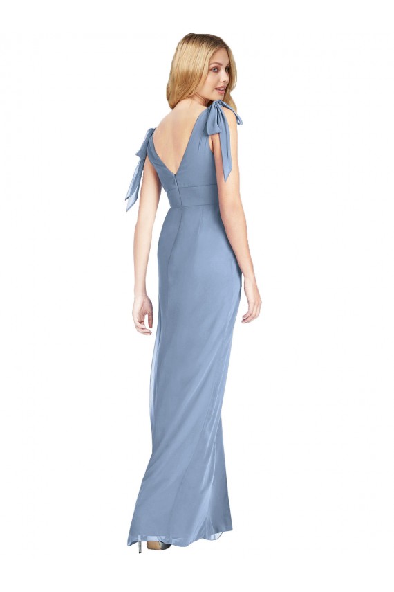 V-Back Dusty Blue Soft Chiffon V-Neck Long Sleeveless Bridesmaid Dress Norwich