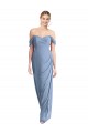 Low Back Dusty Blue Soft Chiffon Off the Shoulder Long Sleeveless Semi Formal Evening Dress / Bridesmaid Dress Norwich