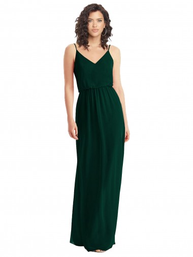 Low Back Soft Chiffon V-Neck Long Sleeveless Semi Formal Evening Dress / Bridesmaid Dress Norwich