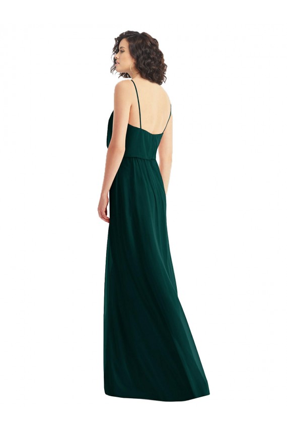 Low Back Soft Chiffon V-Neck Long Sleeveless Semi Formal Evening Dress / Bridesmaid Dress Norwich