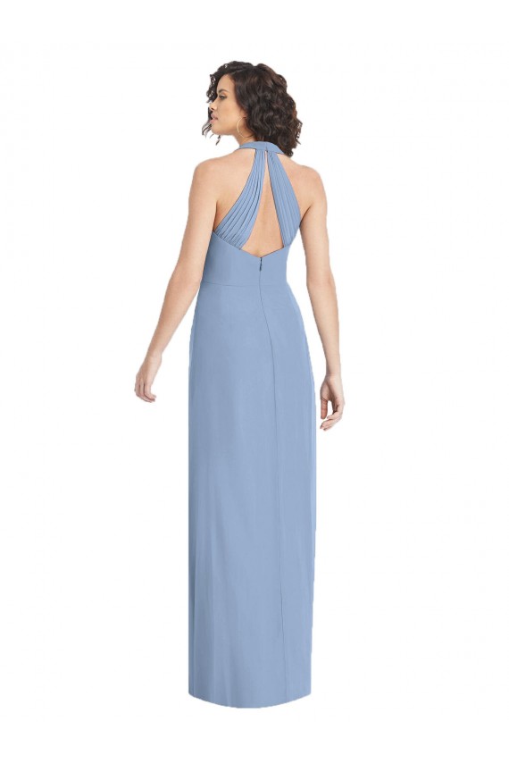 Open Back Dusty Blue Soft Chiffon Halter Neck Long Sleeveless Formal Evening Gown / Bridesmaid Dress Norwich