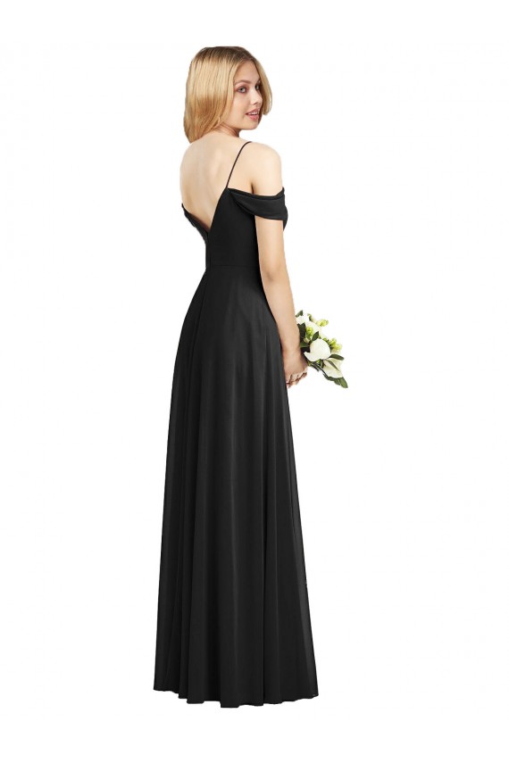 Black Soft Chiffon Spaghetti Straps Long Cold Shoulder Semi Formal Evening Dress / Bridesmaid Dress Norwich