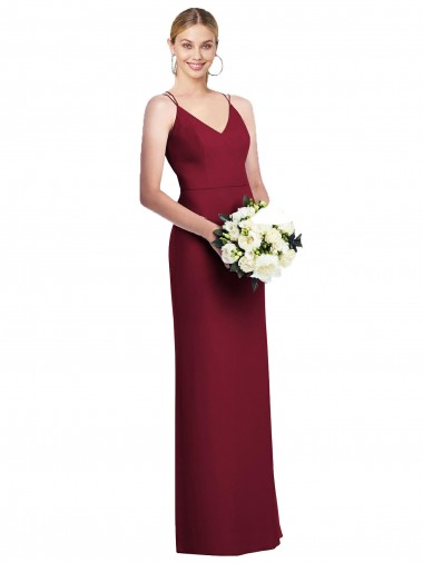 Burgundy Soft Chiffon V-Neck Long Sleeveless Formal Dress / Bridesmaid Dress Norwich