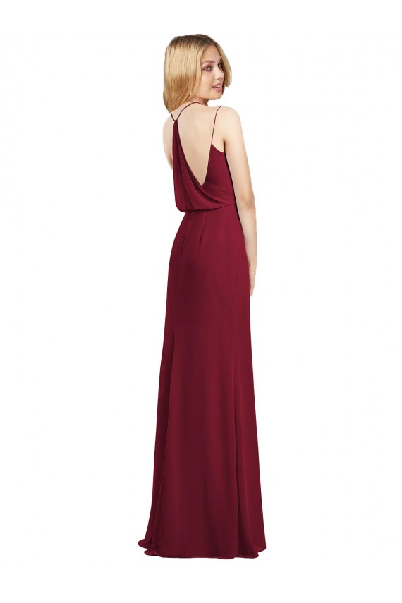 Burgundy Soft Chiffon V-Neck Long Sleeveless Formal Dress / Bridesmaid Dress Norwich