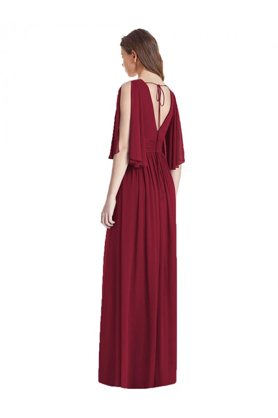 Tie Back Soft Chiffon V-Neck Long Sleeveless Semi Formal Evening Dress / Bridesmaid Dress Norwich