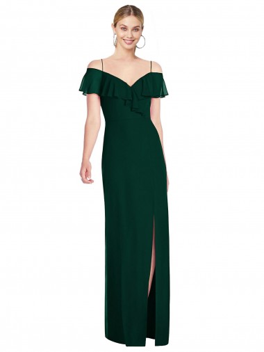 Ever Green Soft Chiffon Spaghetti Straps Long Cold Shoulder Semi Formal Evening Dress / Bridesmaid Dress Norwich