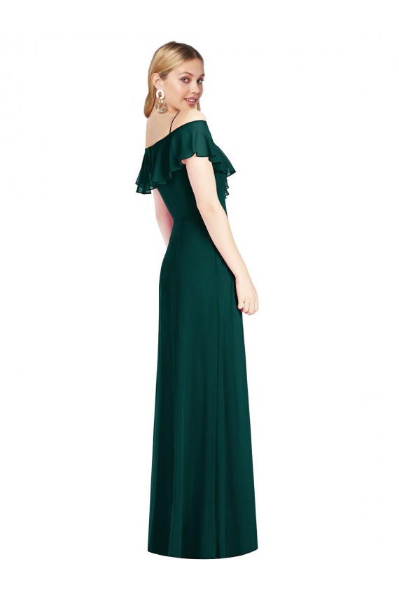 Ever Green Soft Chiffon Spaghetti Straps Long Cold Shoulder Semi Formal Evening Dress / Bridesmaid Dress Norwich
