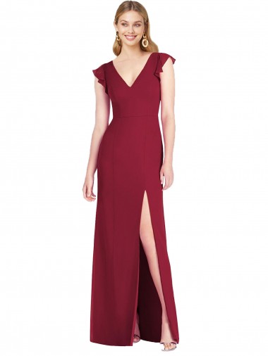 Tie Back Soft Chiffon V-Neck Long Ruffle Sleeves Bridesmaid Dress Norwich
