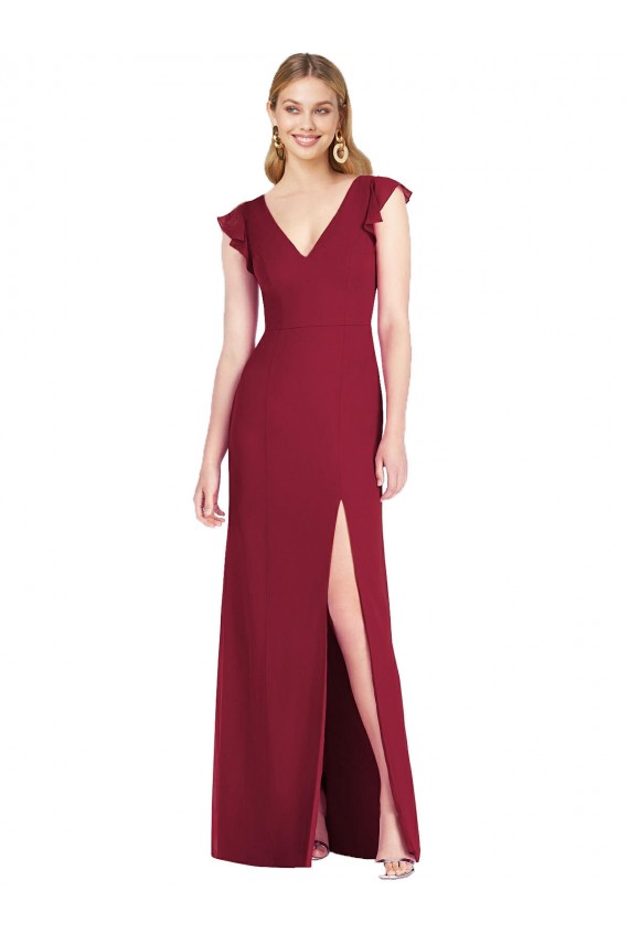 Tie Back Soft Chiffon V-Neck Long Ruffle Sleeves Bridesmaid Dress Norwich