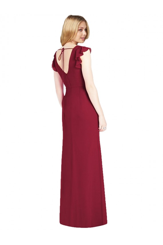 Tie Back Soft Chiffon V-Neck Long Ruffle Sleeves Bridesmaid Dress Norwich