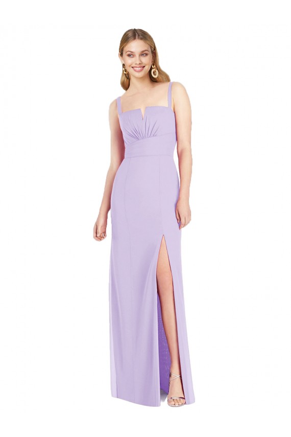Lilac Soft Chiffon Spaghetti Straps Long Sleeveless Bridesmaid Dress Norwich