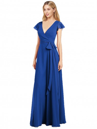 Lxue Chiffon V-Neck Long Flutter Sleeves Bridesmaid Dress Norwich