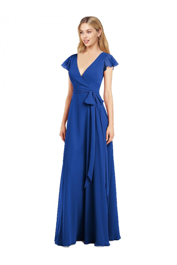 Lxue Chiffon V-Neck Long Flutter Sleeves Bridesmaid Dress Norwich