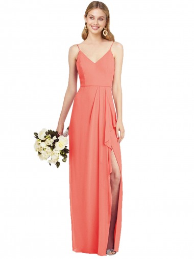 Coral Soft Chiffon Spaghetti Straps Long Sleeveless Formal Dress / Bridesmaid Dress Norwich