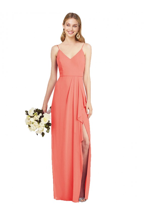 Coral Soft Chiffon Spaghetti Straps Long Sleeveless Formal Dress / Bridesmaid Dress Norwich