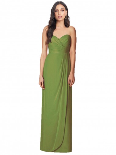 Olive Green Soft Chiffon Sweetheart Long Sleeveless Bridesmaid Dress Norwich