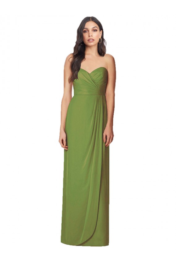 Olive Green Soft Chiffon Sweetheart Long Sleeveless Bridesmaid Dress Norwich