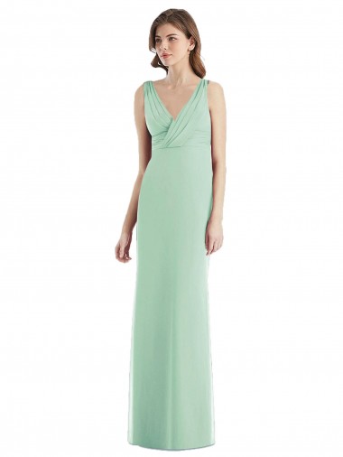 Open Back Mint Green Chiffon V-Neck Long Sleeveless Bridesmaid Dress / Evening Dress Norwich