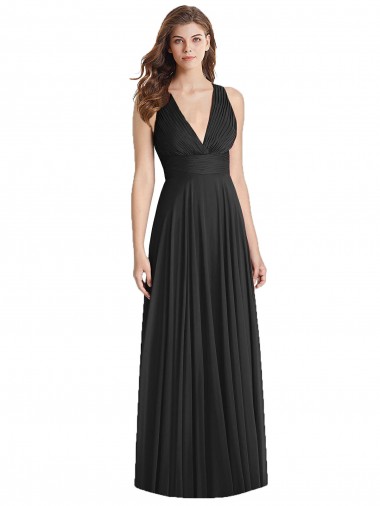 Open Back Black Soft Chiffon V-Neck Long Sleeveless Bridesmaid Dress Norwich