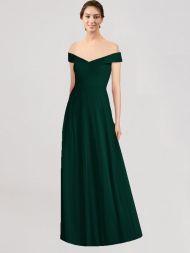 Ever Green Soft Chiffon Off the Shoulder Long Sleeveless Formal Dress / Bridesmaid Dress Norwich