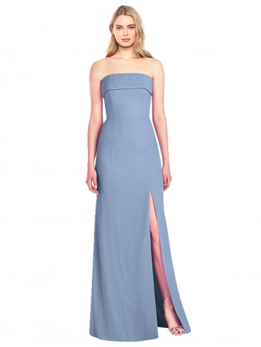Dusty Blue Soft Chiffon Strapless Long Sleeveless Bridesmaid Dress Norwich