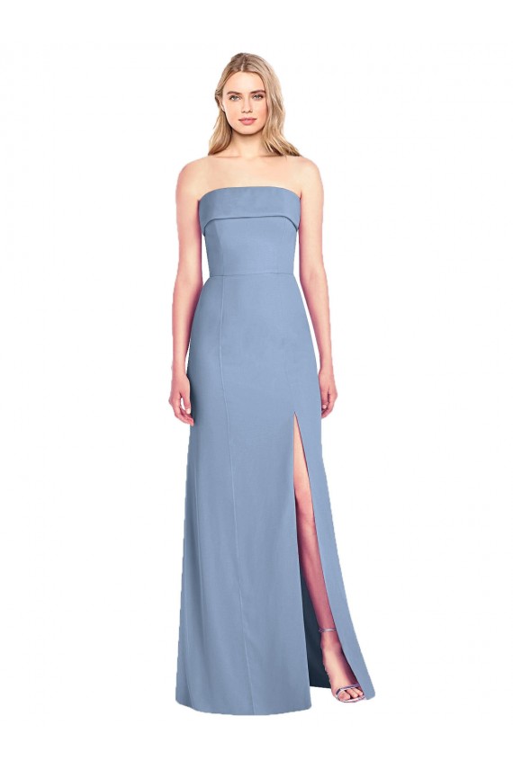 Dusty Blue Soft Chiffon Strapless Long Sleeveless Bridesmaid Dress Norwich