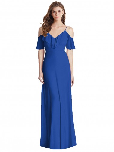 V-Back Soft Chiffon Spaghetti Straps Long Cold Shoulder Semi Formal Evening Dress / Bridesmaid Dress Norwich