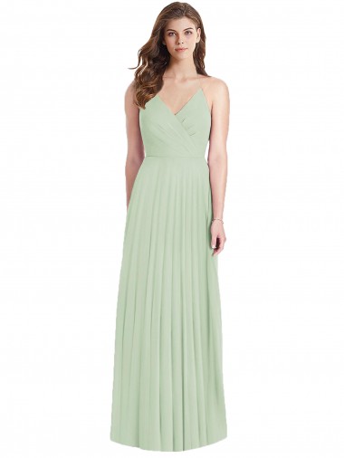 Sage Soft Chiffon Spaghetti Straps Long Cold Shoulder Semi Formal Evening Dress / Bridesmaid Dress Norwich