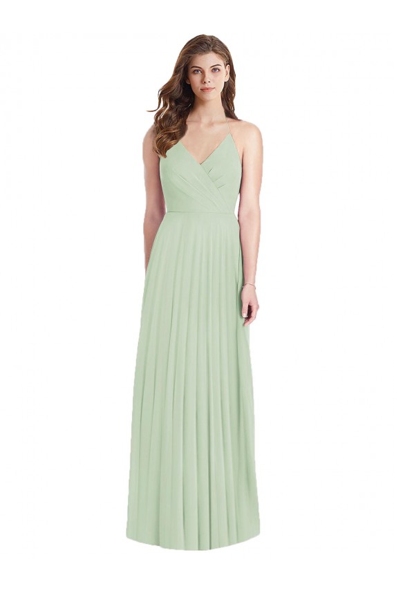 Sage Soft Chiffon Spaghetti Straps Long Cold Shoulder Semi Formal Evening Dress / Bridesmaid Dress Norwich