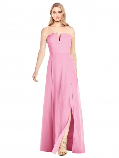 Hot Pink Soft Chiffon V-Neck Long Sleeveless Semi Formal Evening Dress / Bridesmaid Dress Norwich