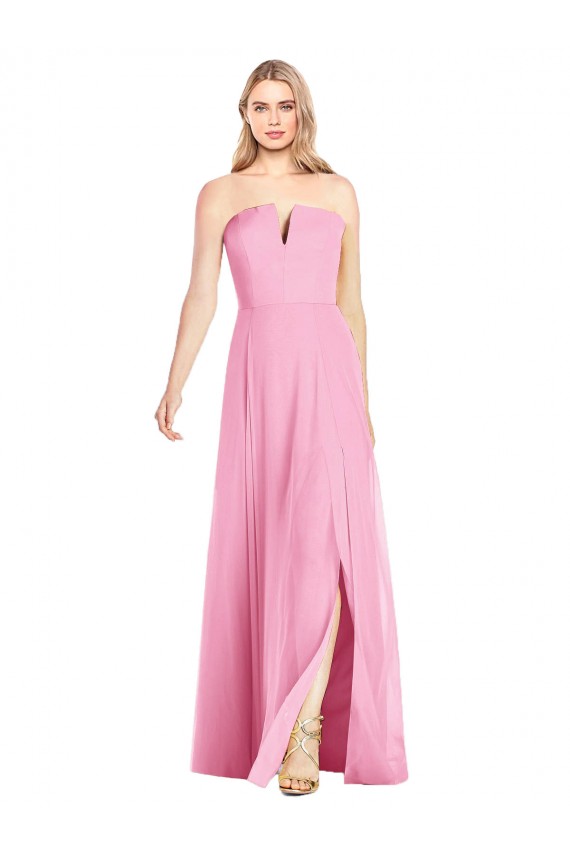 Hot Pink Soft Chiffon V-Neck Long Sleeveless Semi Formal Evening Dress / Bridesmaid Dress Norwich