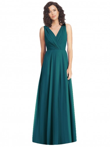 V-Back Hunter Chiffon V-Neck Long Sleeveless Wedding Party Dress Norwich